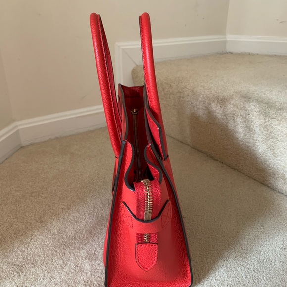 Authentic CELINE Micro Luggage Calfskin Red Coquelicot Excellent RECEIPT - Picture 4 of 17